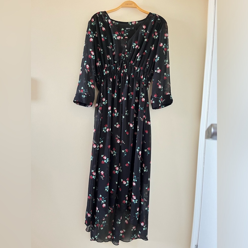 Floral asymmetrical black dress